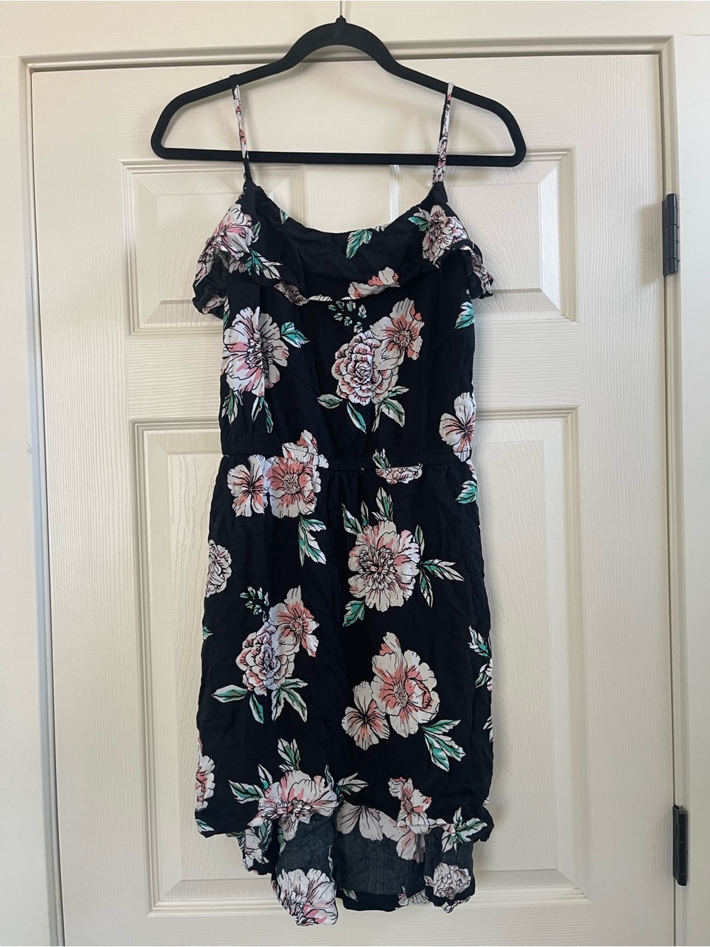 Women’s Roxy High-Low Ruffle Overlay Floral Coverup Swim Dress Black Size M